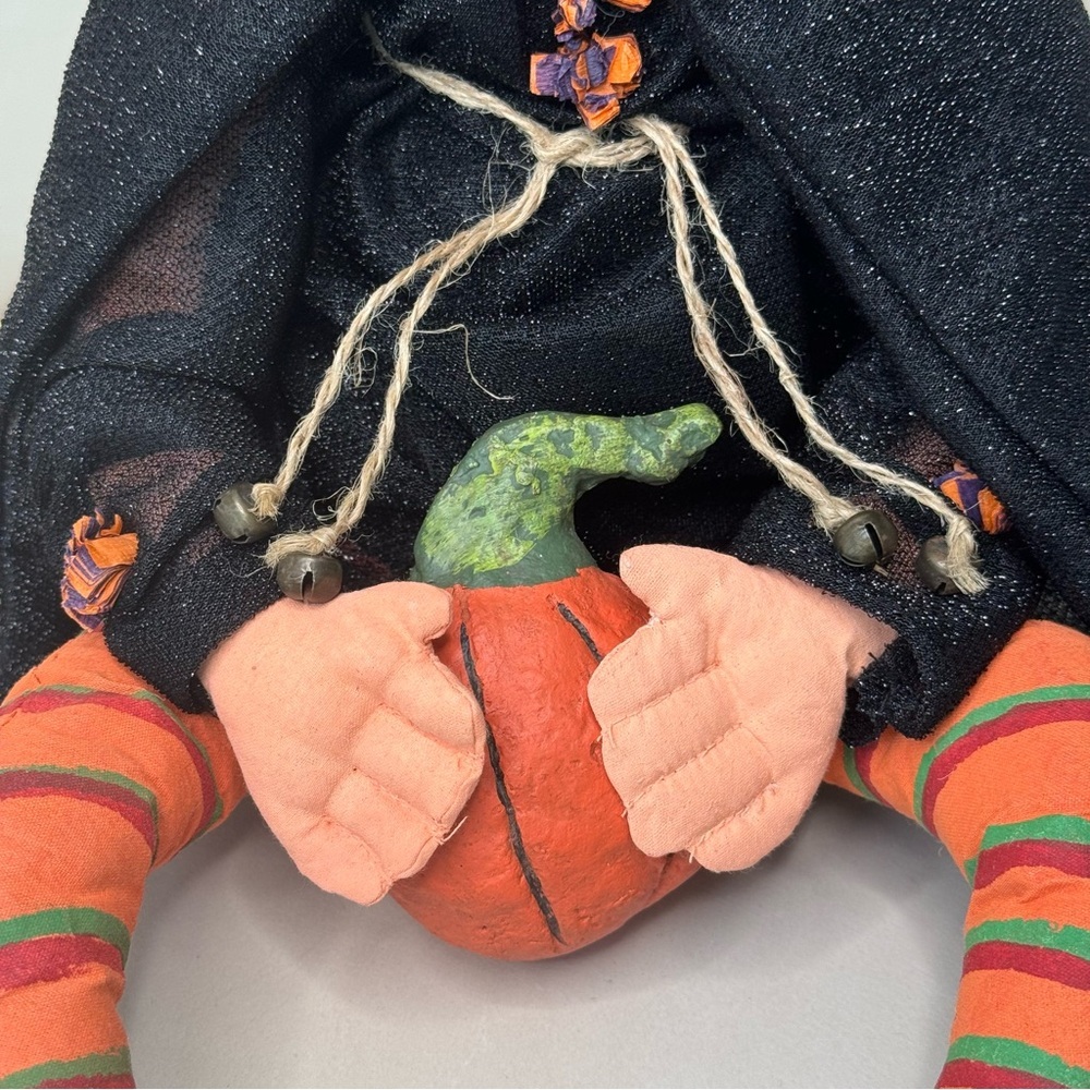 Set of 2 Vintage Halloween Witches Hand Painted Decorative Folk Art Black Orange - Picture 5 of 16
